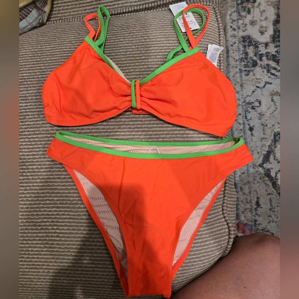 Cupshe Orange and Green Bikini Set